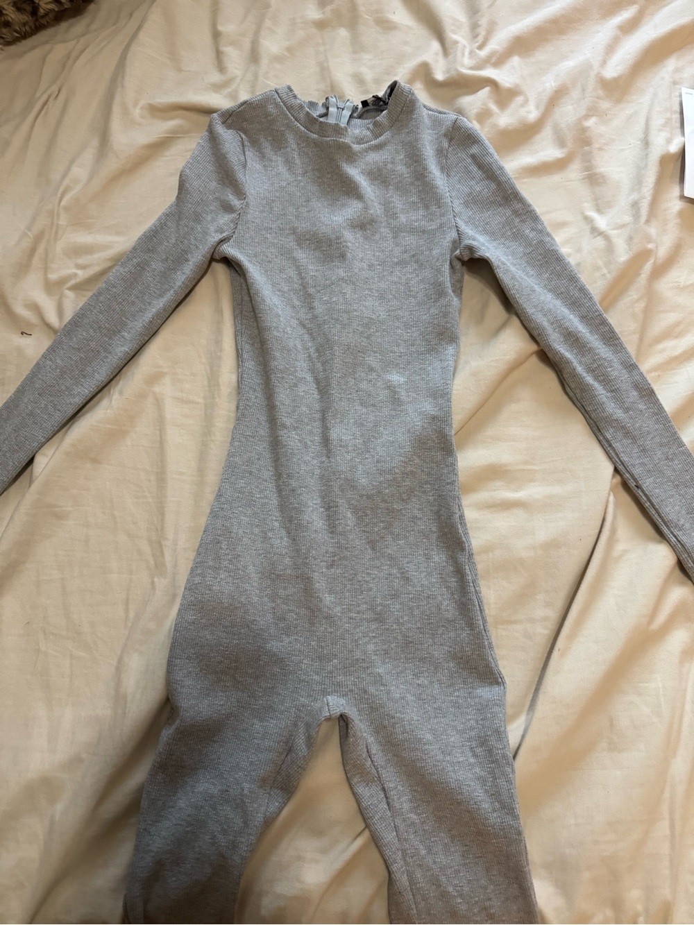 Fashion Nova Gray Long-Sleeve Ribbed Scoop Neck Jumpsuit